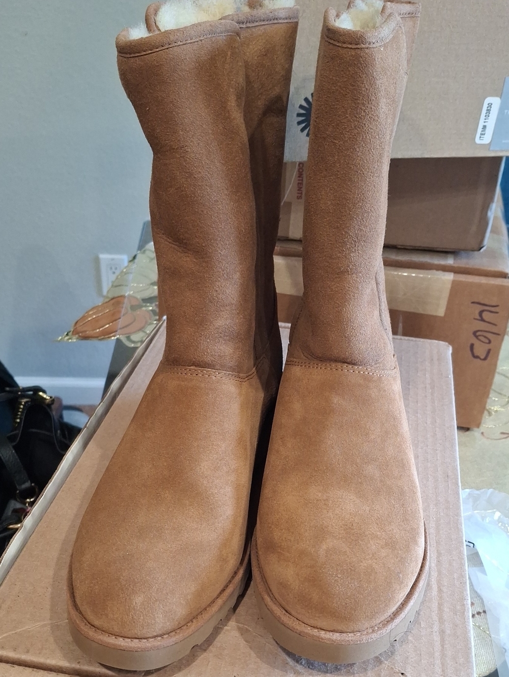 UGG Chestnut Suede Mid-Calf Shearling Boots